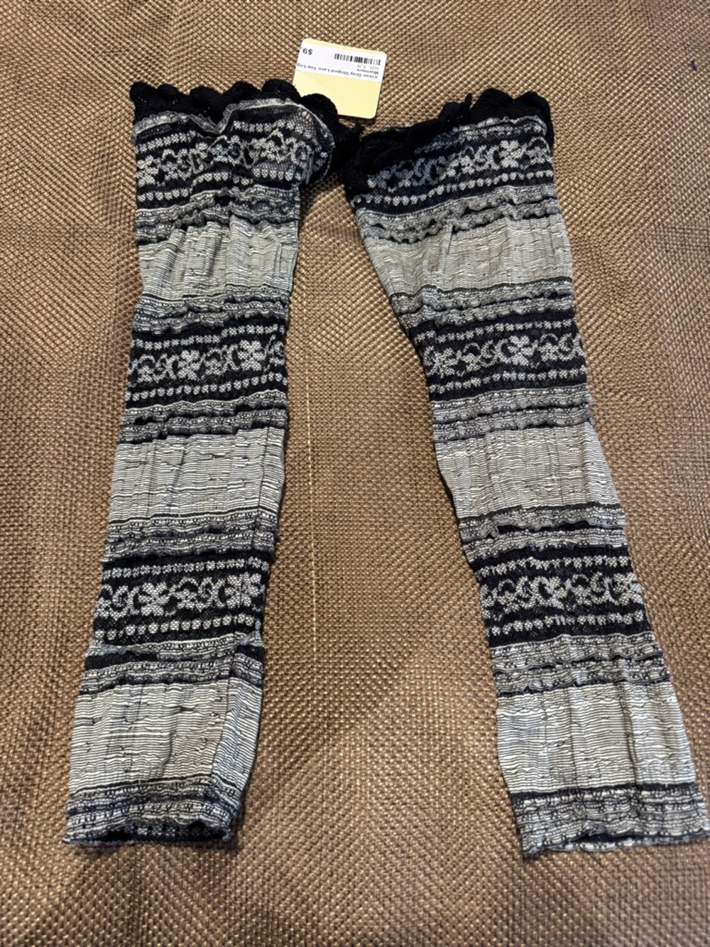 A'Reve Black and Gray Lace-Trim Patterned Leg Warmers